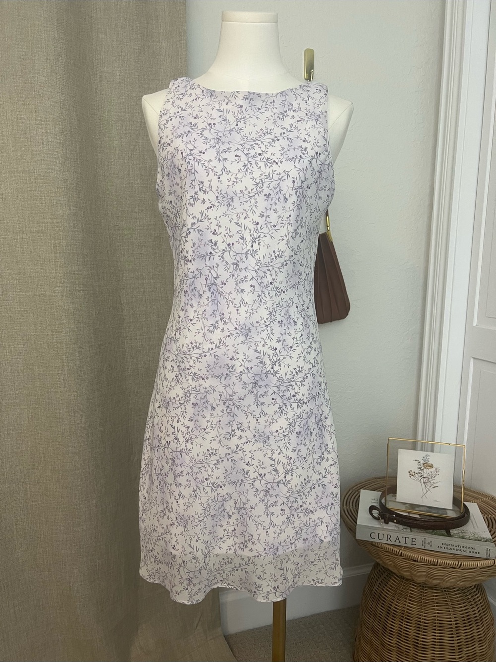 Vintage La Belle Lavender Floral Dress Y2K Sleeveless Sheath Cottagecore Small